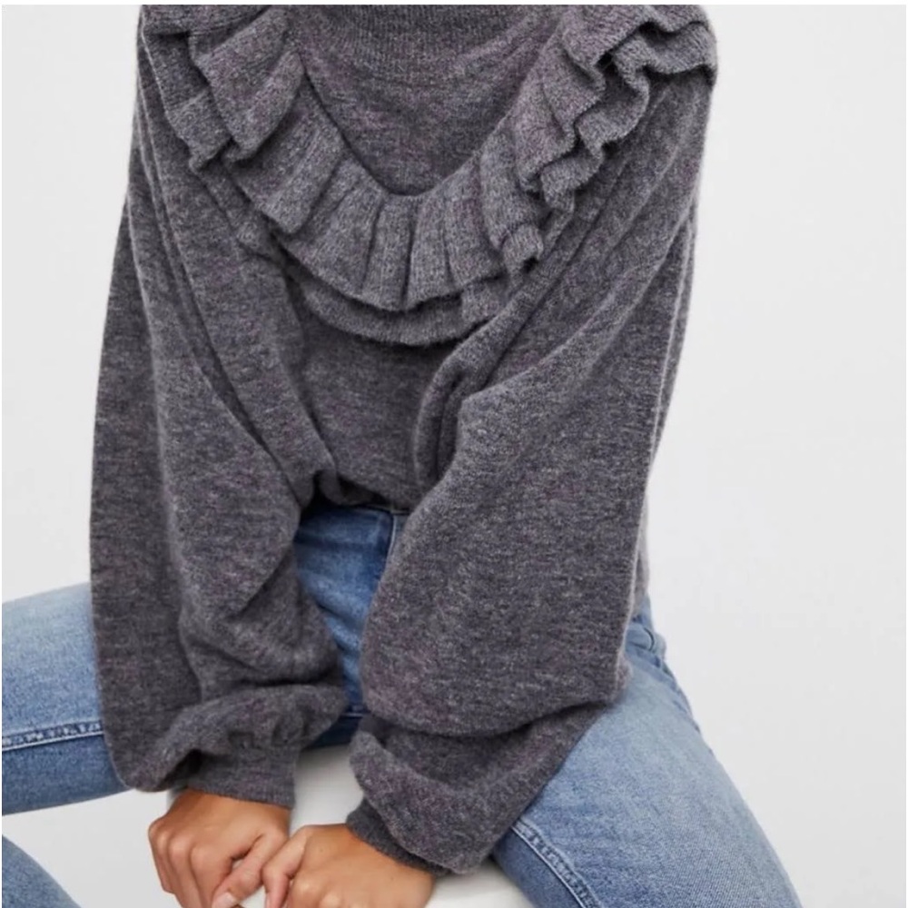 Gray Free People All of the Ruffles Sweater